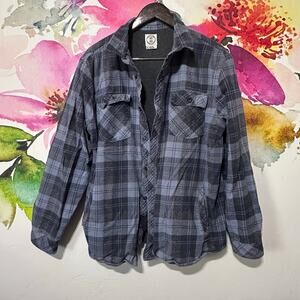 Voyager Flannel Long Sleeve Shirt Mens XL Blue Black Plaid Fleece Lined Causal